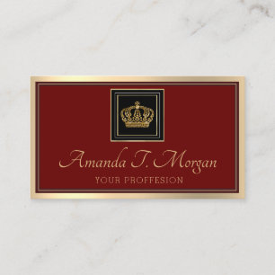 Royal Event Wedding Gold Frame Crown Burgundy Business Card
