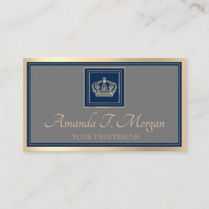 Royal Event Wedding Golden Crown Frame Grey Navy Business Card