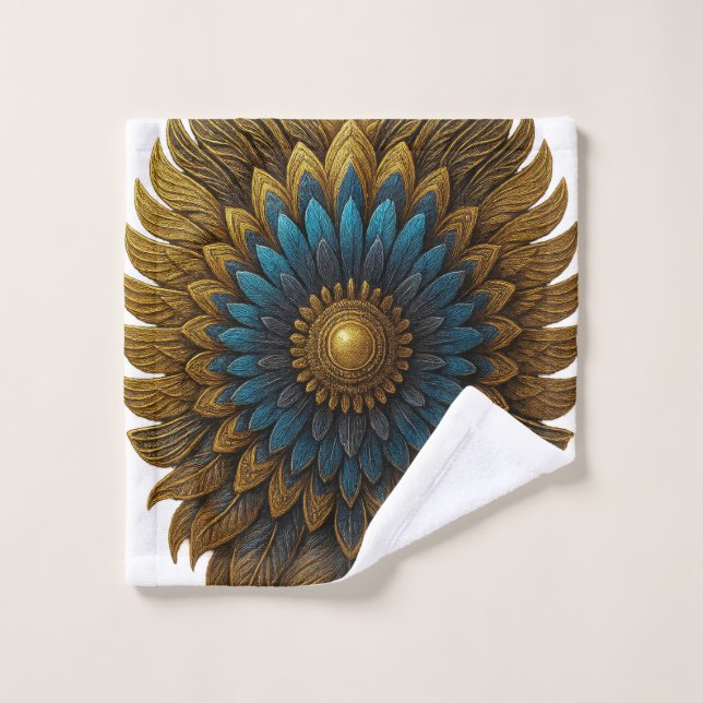 Royal Feather | Black & Gold Egyptian Bath Towel (Wash Cloth)