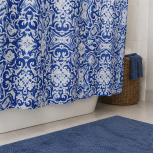 Royal Filigree Intricate Blue and White Ornamental Shower Curtain