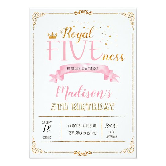 Royal Fiveness Birthday Invitation Zazzle Co Uk