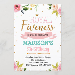 Royal fiveness princess theme invitation