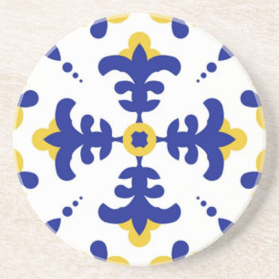 Royal Fleur Bold Blue and Gold Botanical Coaster