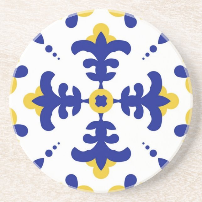Royal Fleur Bold Blue and Gold Botanical  Coaster (Front)