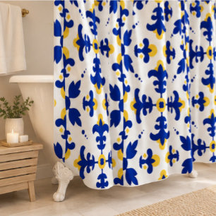 Royal Fleur Bold Blue and Gold Botanical Shower Curtain