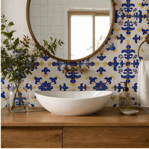 Royal Fleur Bold Blue and Gold Botanical Tile