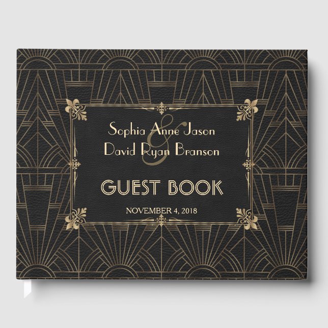 Royal Fleur-de-Lis Art Deco 1920s Wedding Guest Book (Front)