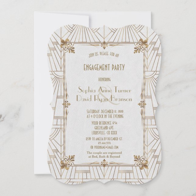 Royal Fleur-de-Lis Art Deco Gold Engagement Party Invitation (Front)