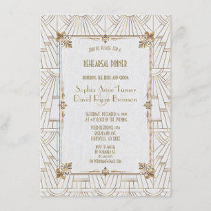 Royal Fleur-de-Lis Art Deco Gold Rehearsal Dinner Invitation