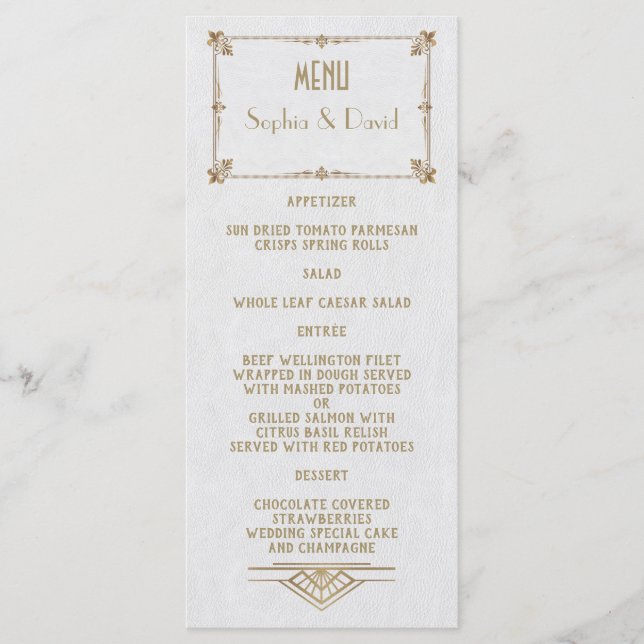 Royal Fleur-de-Lis Art Deco Gold White 20s  Menu (Front)