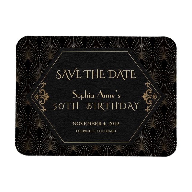 Royal Fleur-de-lis Gold Great Gatsby 50th Birthday Magnet (Horizontal)