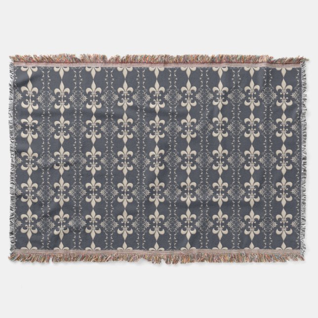 Royal fleur-de-lis navy pattern. throw blanket (Front)