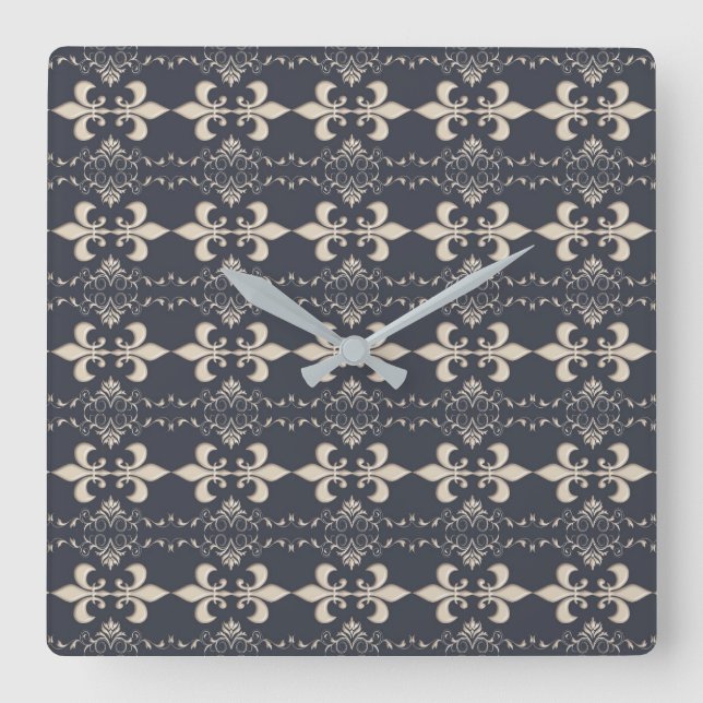 Royal Fleur-de-Lis pattern. Square Wall Clock (Front)