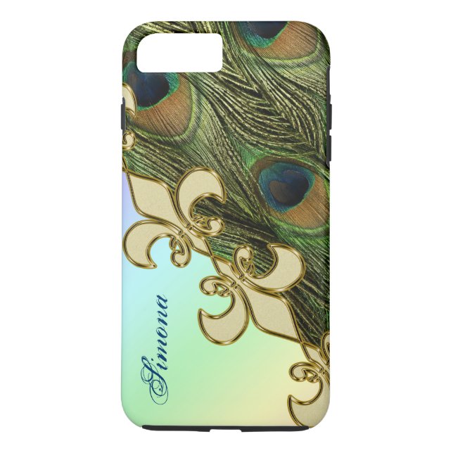 Royal Fleur-de-lis Peacock iPhone 7 Plus Monogram Case-Mate iPhone Case (Back)