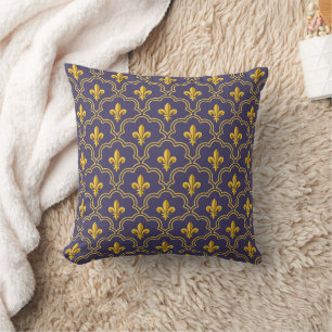 Royal Fleur-de-Lis Purple and Gold Pattern Cushion