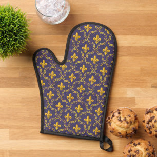 Royal Fleur-de-Lis Purple and Gold Pattern Oven Mitt