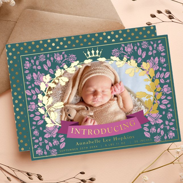 Royal Floral Birth Photo Announcement (Creator Uploaded)