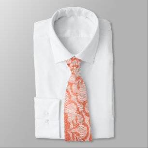 Royal Floral Coral Candy Lace Metallic Glam Tie