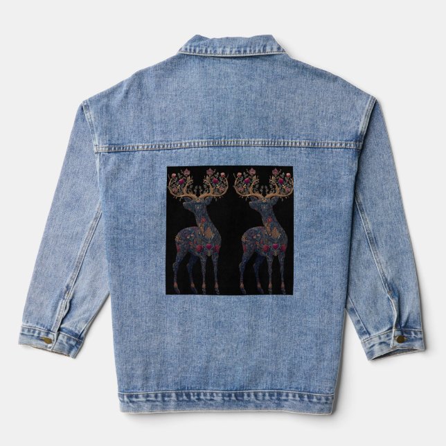 Royal floral cosmic Deer  Denim Jacket (Back)