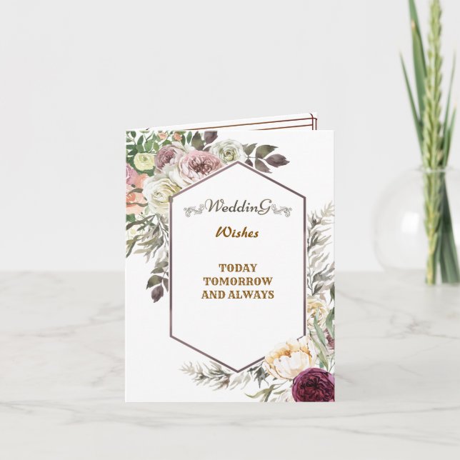 Royal Floral Wedding Greetings Wishing Congrates Thank You Card (Front)