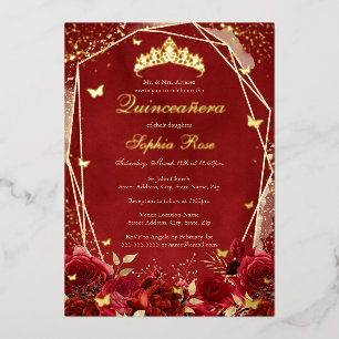 Royal Flower gold Red Tiara Quinceanera 