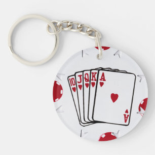 Royal Flush in Hearts Key Ring