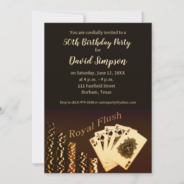 Royal Flush Poker Theme Birthday Party Invitations (Front)