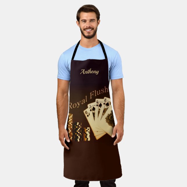 Royal Flush Poker Themed Personalised Apron (Worn)