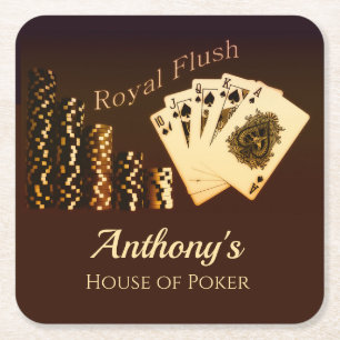 Royal Flush Poker Themed Personalised Drink Coaste Square Paper Coaster