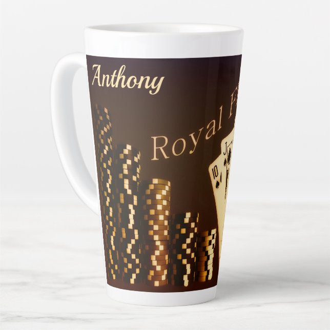 Royal Flush Poker Themed Personalised Tall Mug (Left Angle)