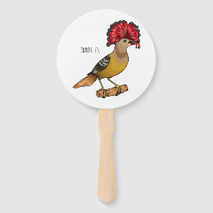 Royal flycatcher bird cartoon illustration hand fan