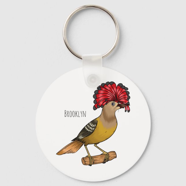 Royal flycatcher bird cartoon illustration  key ring (Front)
