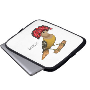 Royal flycatcher bird cartoon illustration  laptop sleeve