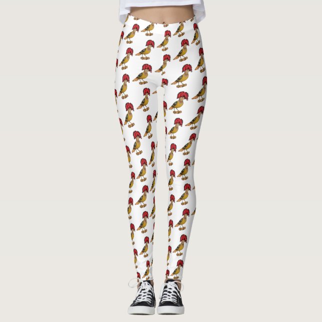 Royal flycatcher bird cartoon illustration leggings (Front)
