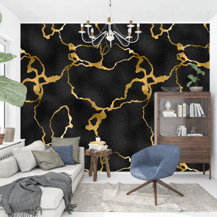 Royal French Sparkle black and golden Marable Wallpaper