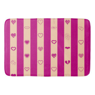 Royal Fuchsia Stripes Modern Heart Pattern Bath Mat
