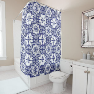 Royal Garden Classic Blue Floral Mosaic Shower Curtain