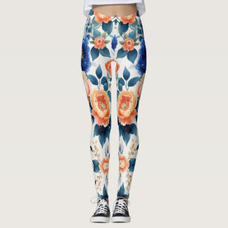 Royal Garden Glow Floral Design Leggings