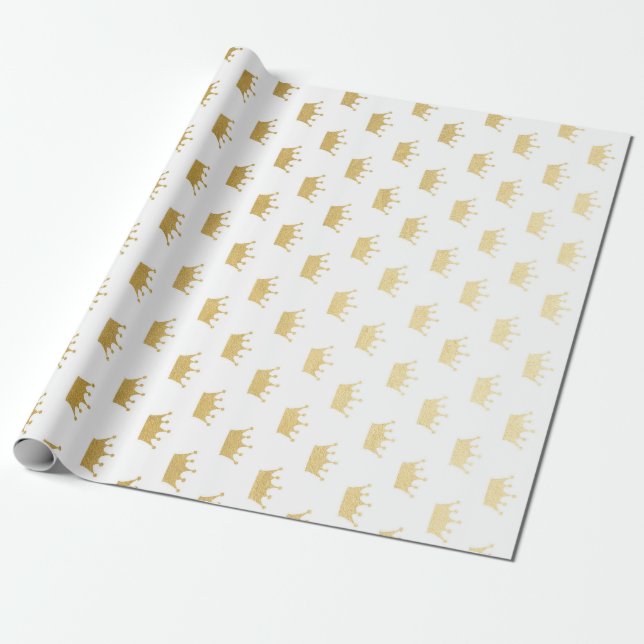 Royal Glam Golden Crown Princess White Vip Wrapping Paper (Unrolled)