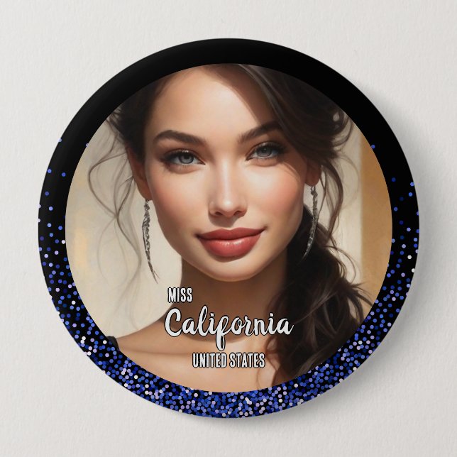 Royal Glitter Glitz Pageant Photo Button Pin (Front)