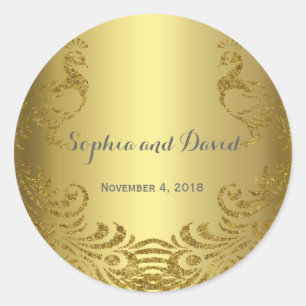 Royal Gold Abstract Peacock Wedding Custom Classic Round Sticker