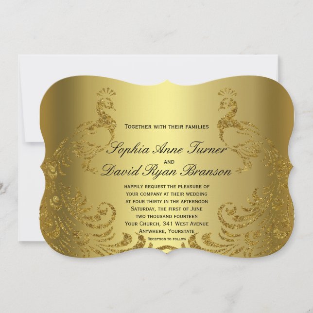 Royal Gold Abstract Peacock Wedding Invitation (Front)