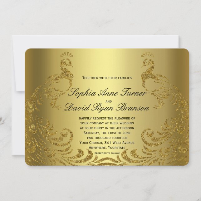 Royal Gold Abstract Peacock Wedding Invitation (Front)