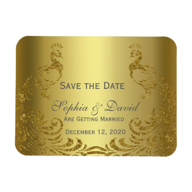 Royal Gold Abstract Peacock Wedding SAVE THE DATE Magnet (Horizontal)