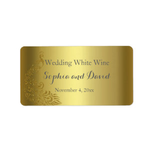Royal Gold Abstract Peacock Wedding Wine Favour Label