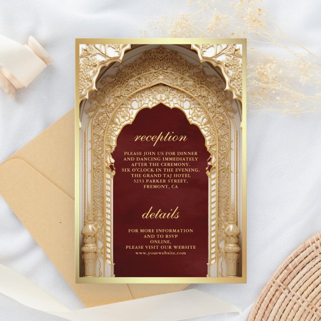 Royal Gold Arch Maroon Wedding  Enclosure Card (Creator Uploaded)