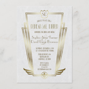 Royal Gold Art Deco Monogram Rehearsal Dinner Invitation