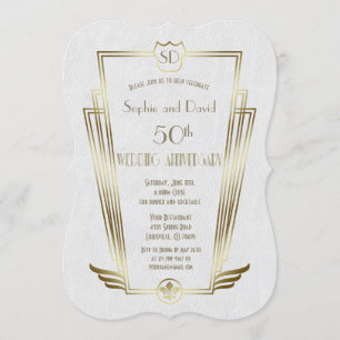 Royal Gold Art Deco Monogram Wedding Anniversary Invitation