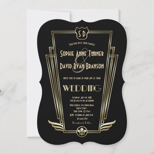 Royal Gold Art Deco Monogram Wedding Invite (Front)