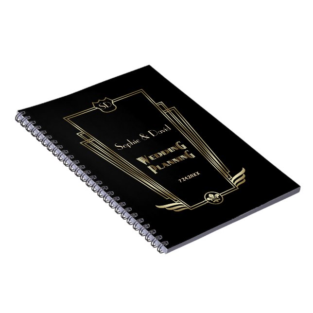 Royal Gold Art Deco Monogram Wedding Planner Notebook (Right Side)